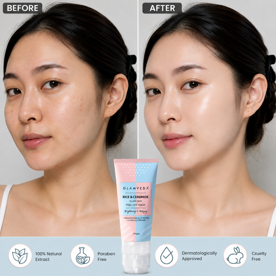 GLAMVEDA Rice & Ceramide Glass Skin Peel-Off Mask – Reveal Smooth, Radiant & Glass-Like Skin – Brightens Dull Skin, Strengthens Barrier, Deeply Hydrates & Nourishes