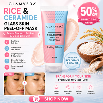 GLAMVEDA Rice & Ceramide Glass Skin Peel-Off Mask – Reveal Smooth, Radiant & Glass-Like Skin – Brightens Dull Skin, Strengthens Barrier, Deeply Hydrates & Nourishes