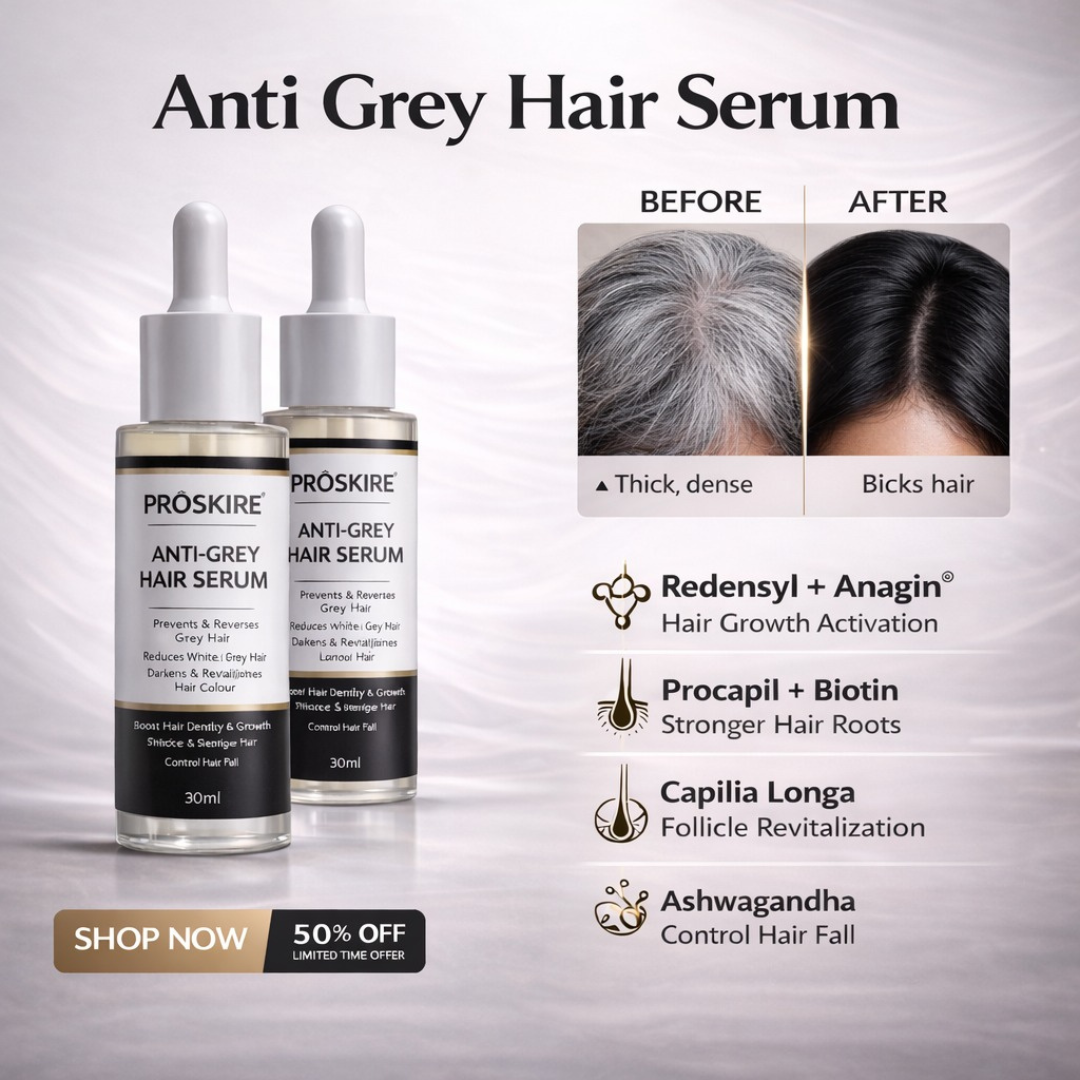 Proskire Anti-Grey Hair Serum – Reverses Grey Hair, Reduces Hair Fall & Restores Hair Color