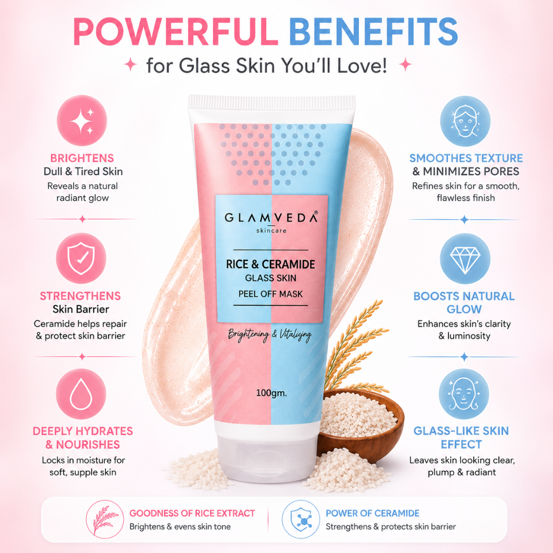 GLAMVEDA Rice & Ceramide Glass Skin Peel-Off Mask – Reveal Smooth, Radiant & Glass-Like Skin – Brightens Dull Skin, Strengthens Barrier, Deeply Hydrates & Nourishes