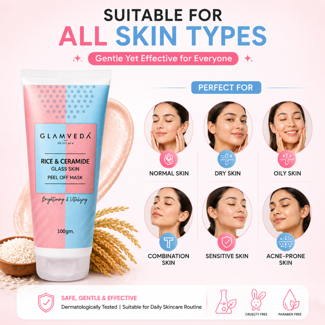 GLAMVEDA Rice & Ceramide Glass Skin Peel-Off Mask – Reveal Smooth, Radiant & Glass-Like Skin – Brightens Dull Skin, Strengthens Barrier, Deeply Hydrates & Nourishes