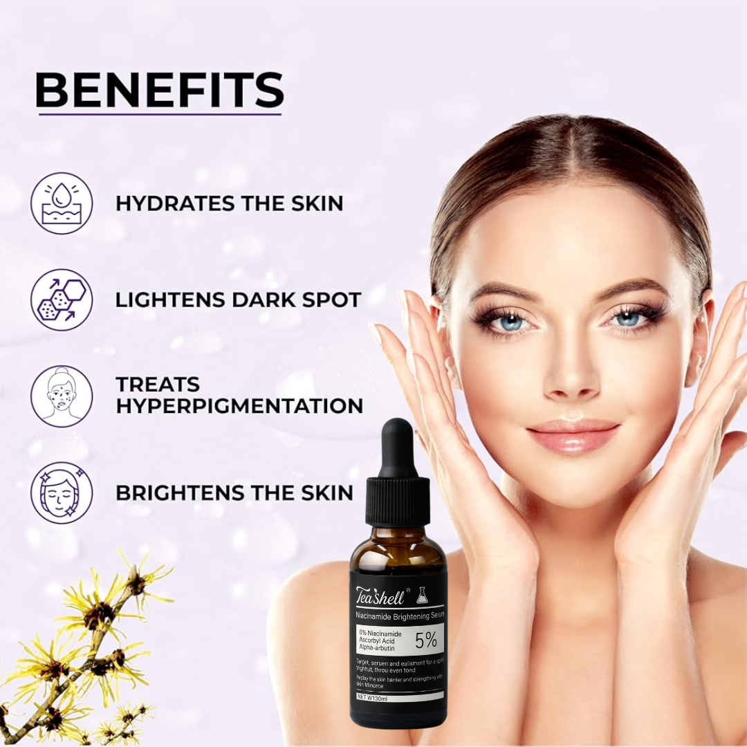 Teashell Niacinamide Brightening Serum | 5% Niacinamide + Alpha-Arbutin + Ascorbyl Acid | Fades Dark Spots, Evens Skin Tone & Boosts Glow