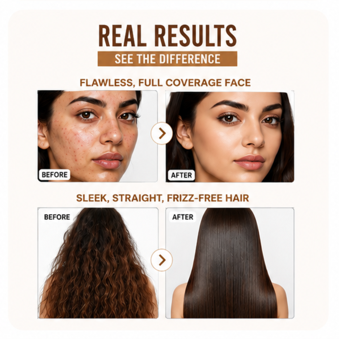 Flicka HD Foundation + Tgideas Hair Straightening Spray – Full Coverage Face & Sleek Hair Duo – Flawless, Long-Lasting Foundation with SPF + Frizz-Free, Heat Protectant Hair Spray
