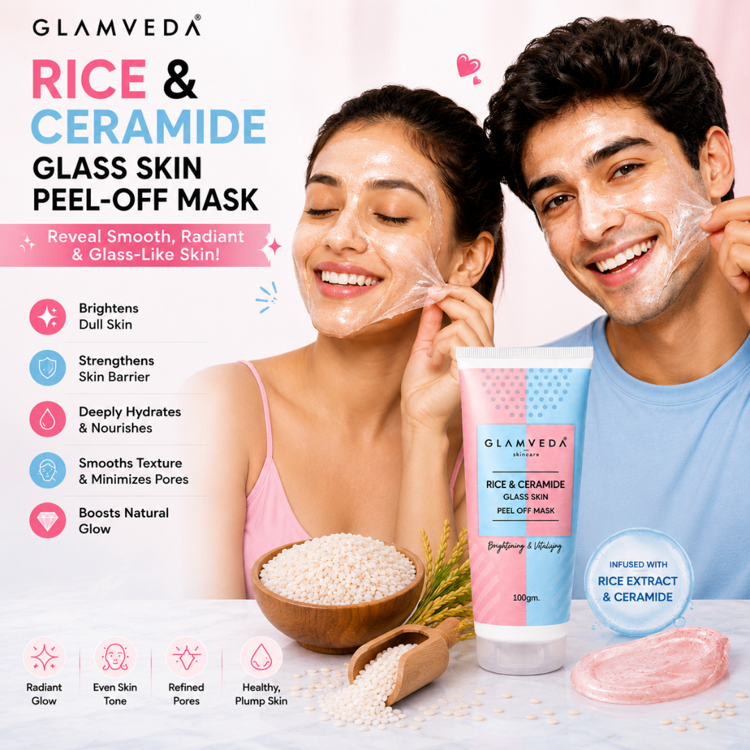 GLAMVEDA Rice & Ceramide Glass Skin Peel-Off Mask – Reveal Smooth, Radiant & Glass-Like Skin – Brightens Dull Skin, Strengthens Barrier, Deeply Hydrates & Nourishes